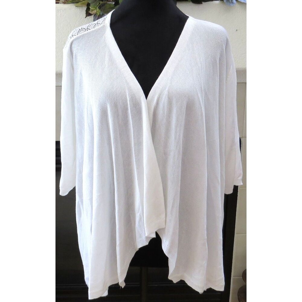 Elle Open Front Short Sleeve Cardigan  White XXL NWOT